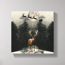 Rendier & Santa Sleigh Christmas Canvas Muurkunst