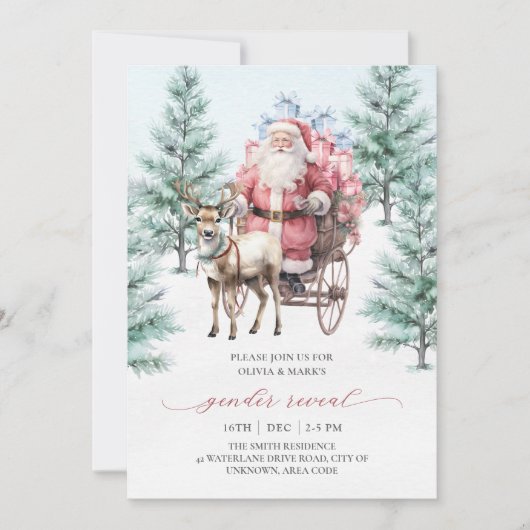 Rendier Santa Sleigh Kerstmis Gender Reveal Kaart (Voorkant)