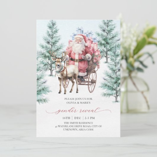 Rendier Santa Sleigh Kerstmis Gender Reveal Kaart (Staand voorkant)