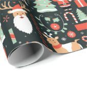 Rendier Santa Tree Patroon Kerstmis Zwart Cadeaupapier (Rol Hoek)