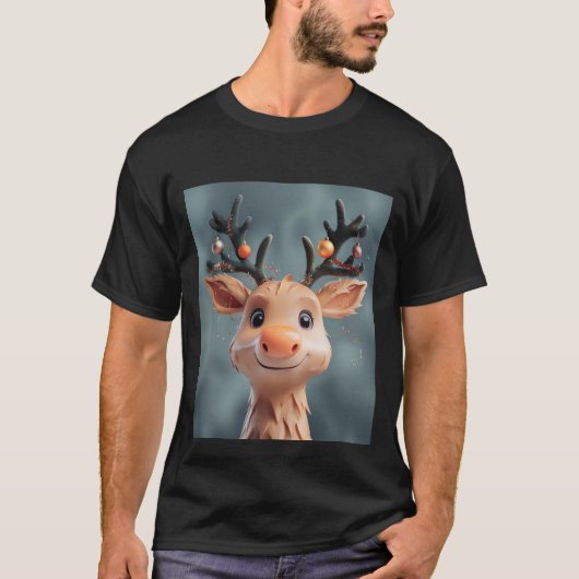 Rendier Schattigee kerstgeest met jingle bells T-shirt (Voorkant)