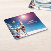 Rendier Sieraden Kerstvakantie Papieren Onderzette Kartonnen Onderzetters (Schuin)