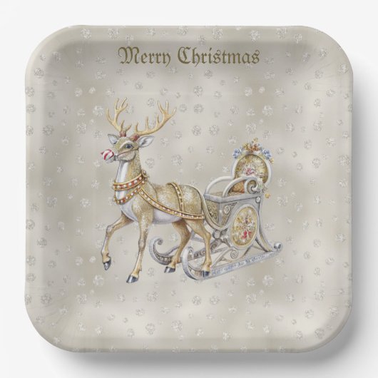 Rendier slee holiday papieren bord (Voorkant)