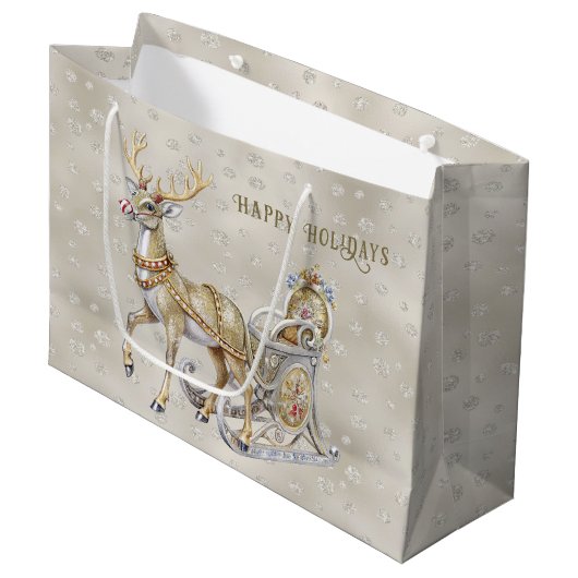 Rendier slee kerstcadeautas groot cadeauzakje (Voorkant Gekanteld)
