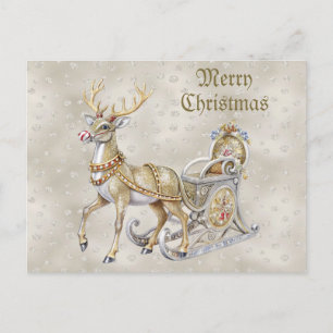 Rendier slee kerstvakantie kerstkaart briefkaart