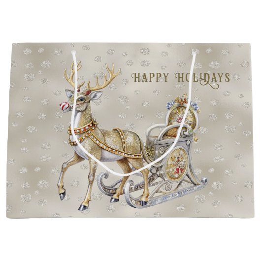 Rendier Sleigh Holiday Gift Bag Groot Cadeauzakje (Voorkant)