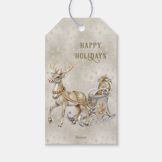Rendier Sleigh Holiday Gift Label Cadeaulabel (Voorkant)