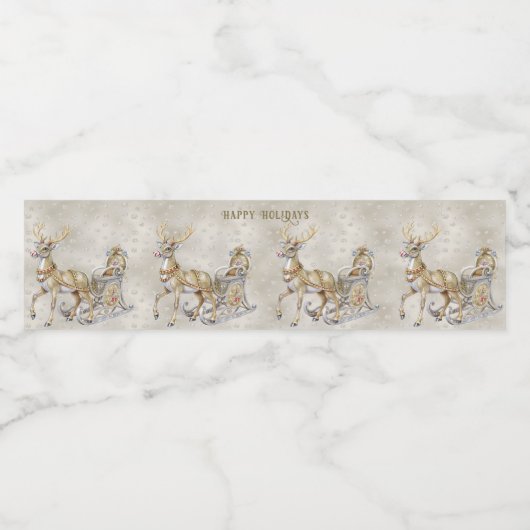 Rendier Sleigh Holiday Waterfles Etiket (Enkel label)