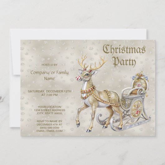 Rendier Sleigh kerstfeest uitnodiging (Voorkant)