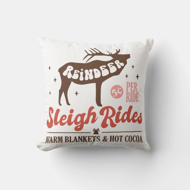 Rendier Sleigh Rides Vintage Kerstmis Kussen (Voorkant)