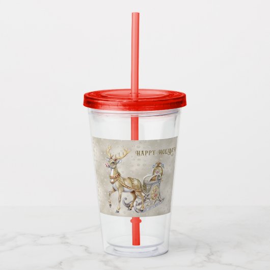 Rendier Sleigh Vakantie Acryl Tumbler Acryl Drinkbeker (Voorkant)