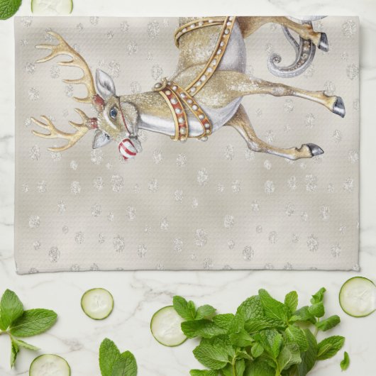 Rendier Sleigh Vakantie Keuken Handdoek (Gevouwen)