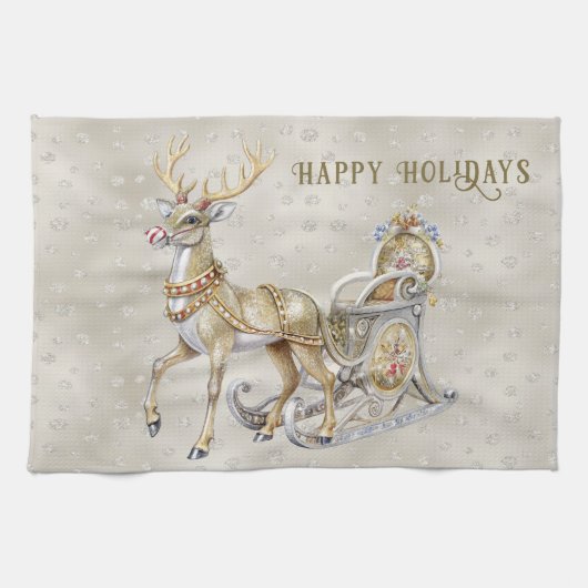 Rendier Sleigh Vakantie Keuken Handdoek (Horizontaal)