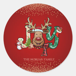 Rendier,Sneeuwman,Confetti Rode Kerstmis Ronde Sticker