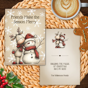 Rendier & Sneeuwman Vrienden Kerstkaart Kaart