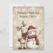 Rendier & Sneeuwman Vrienden Kerstkaart Kaart (Voorkant)