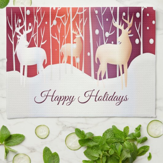 Rendier Sneeuwvakantie Theedoek (Gevouwen)