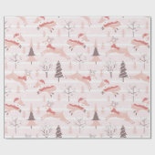 Rendier Sneeuwvlokken Bomen Roze en Wit Kerstmis Cadeaupapier (Vlak)