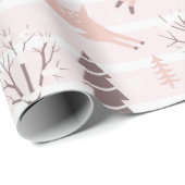 Rendier Sneeuwvlokken Bomen Roze en Wit Kerstmis Cadeaupapier (Rol Hoek)