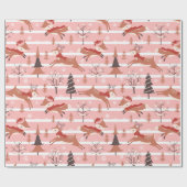 Rendier Sneeuwvlokken Bomen Roze en Wit Kerstmis Cadeaupapier (Vlak)