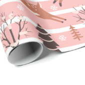 Rendier Sneeuwvlokken Bomen Roze en Wit Kerstmis Cadeaupapier (Rol Hoek)