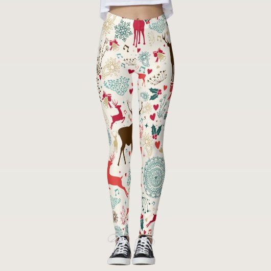  rendier sneeuwvlokken kleurrijke kerst leggings (Voorkant)
