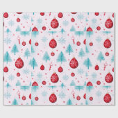 Rendier Sneeuwvlokken Ornamenten Witte Kerst Cadeaupapier (Vlak)