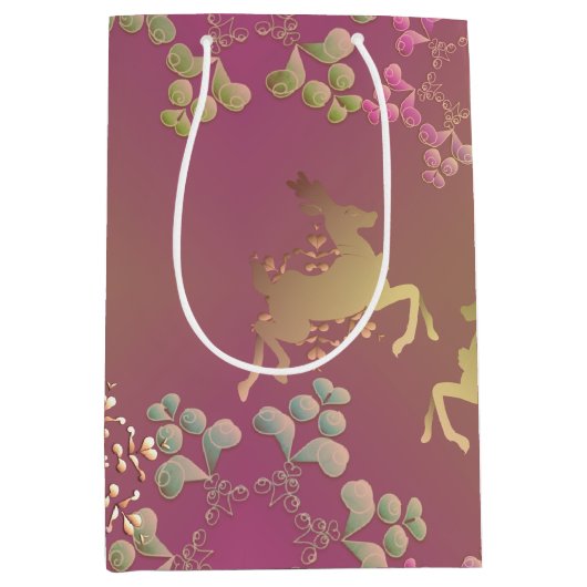 Rendier & Sneeuwvlokken Paarse Gift Bag Medium Cadeauzakje (Voorkant)