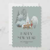 Rendier Snowy Forest Happy New Year Kaart (Voorkant)