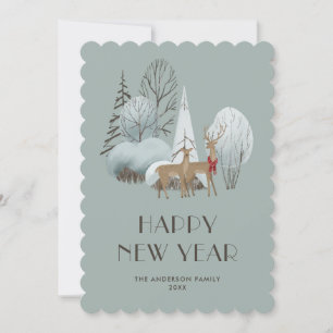 Rendier Snowy Forest Happy New Year Kaart
