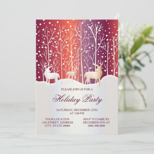 Rendier Snowy Kerstfeest Vakantie uitnodiging (Staand voorkant)