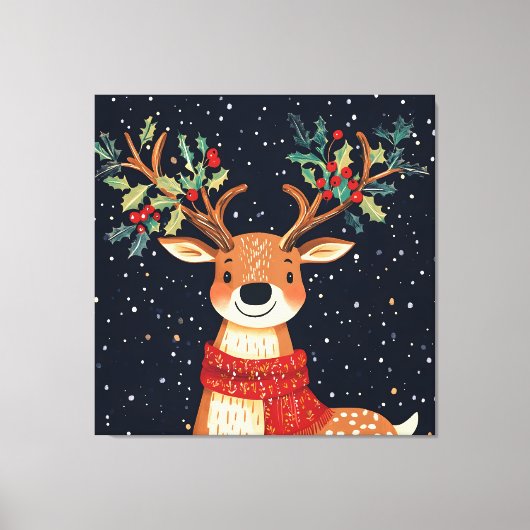 Rendier Starry Christmas Twinkle Night Canvas Afdruk (Voorkant)