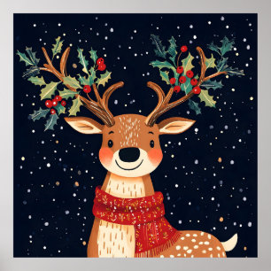 Rendier Starry Christmas Twinkle Night Poster