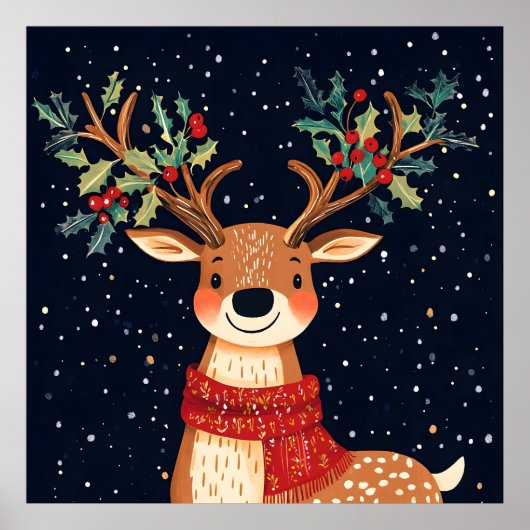 Rendier Starry Christmas Twinkle Night Poster (Voorkant)