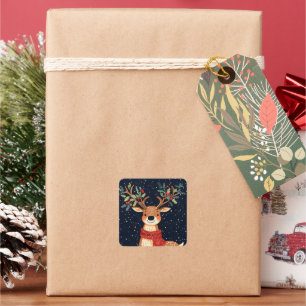 Rendier Starry Christmas Twinkle Night Vierkante Sticker