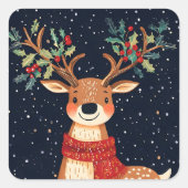 Rendier Starry Christmas Twinkle Night Vierkante Sticker (Voorkant)