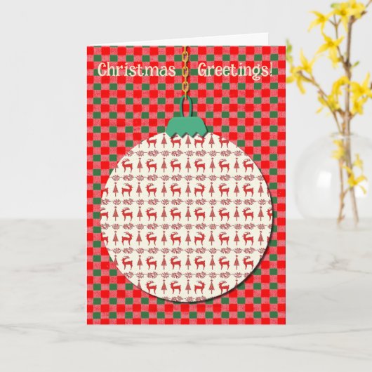 Rendier  stijl rood en groen kerstfeest kaart (Gele Bloem)