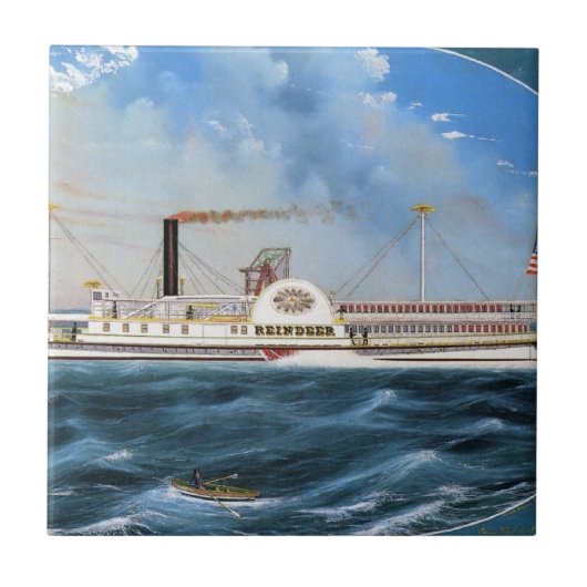 Rendier Stoomboot 1850 Tegeltje (Voorkant)