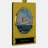 Rendier Stoomschip 1850 Verguld Banner Ornament (Rechts)