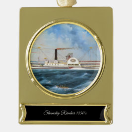 Rendier Stoomschip 1850 Verguld Banner Ornament