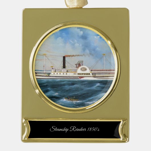 Rendier Stoomschip 1850 Verguld Banner Ornament (Voorkant)