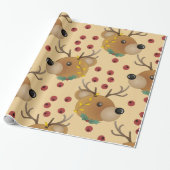 Rendier Teddybeer Met Lichtjes Beige Kerstmis Cadeaupapier (Uitgerold)