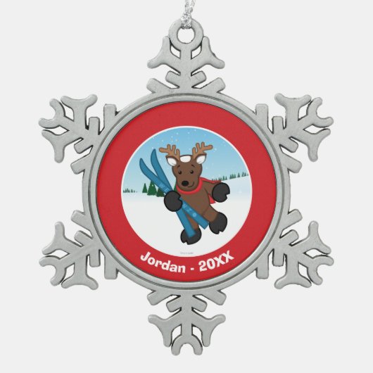 Rendier Tin Sneeuwvlok Ornament (Voorkant)
