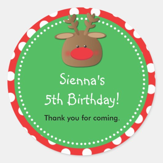 Rendier Vakantie Kerstmis Polka Dot Favor Sticker (Voorkant)
