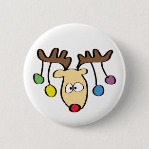 Rendier van de Neus van de Cartoon van Kerstmis Ronde Button 5,7 Cm