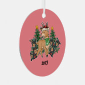 Rendier Vreugde Kerstmis Metalen Ornament (Voorkant Rechts)