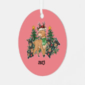 Rendier Vreugde Kerstmis Metalen Ornament (Voorkant links)