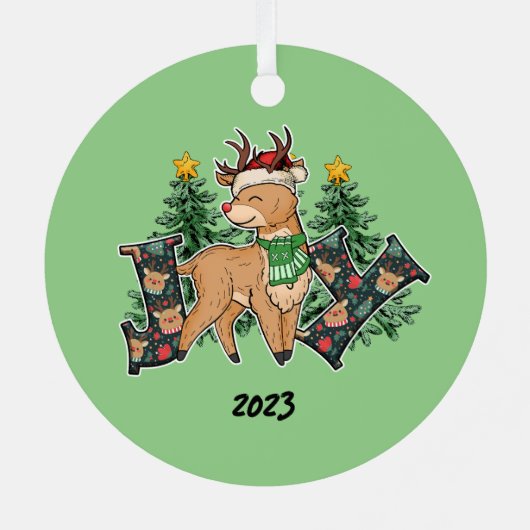 Rendier Vreugde Kerstmis Metalen Ornament (Achterkant)