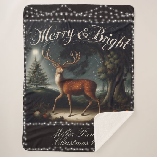  rendier Vrolijk en helder kerstfeest Sherpa Deken (Voorkant)