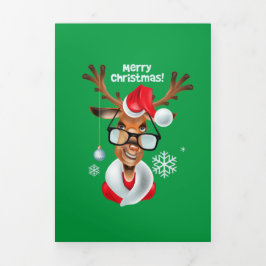 Rendier vrolijk kerstfeest drieluik wenskaart